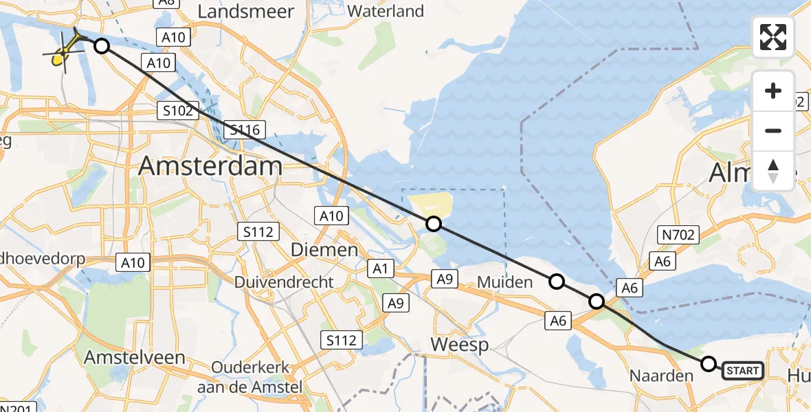 Routekaart van de vlucht: Lifeliner 1 naar Amsterdam Heliport, Valkeveenselaan