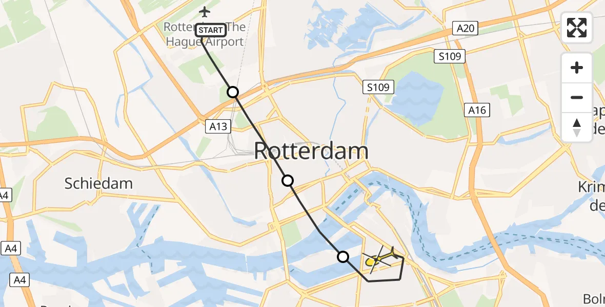 Routekaart van de vlucht: Lifeliner 2 naar Rotterdam, Terletweg