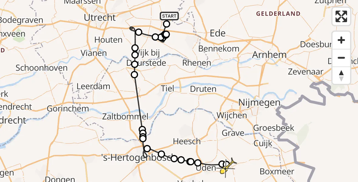 Routekaart van de vlucht: Politieheli naar Volkel, Groenewoudsesteeg