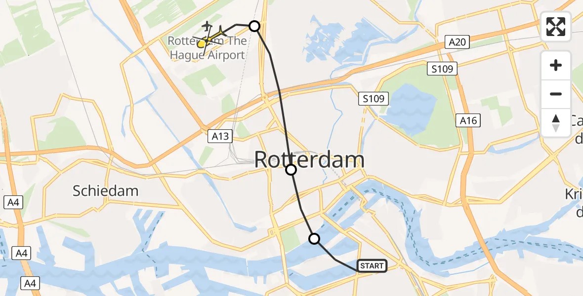 Routekaart van de vlucht: Lifeliner 2 naar Rotterdam The Hague Airport, Atjehstraat