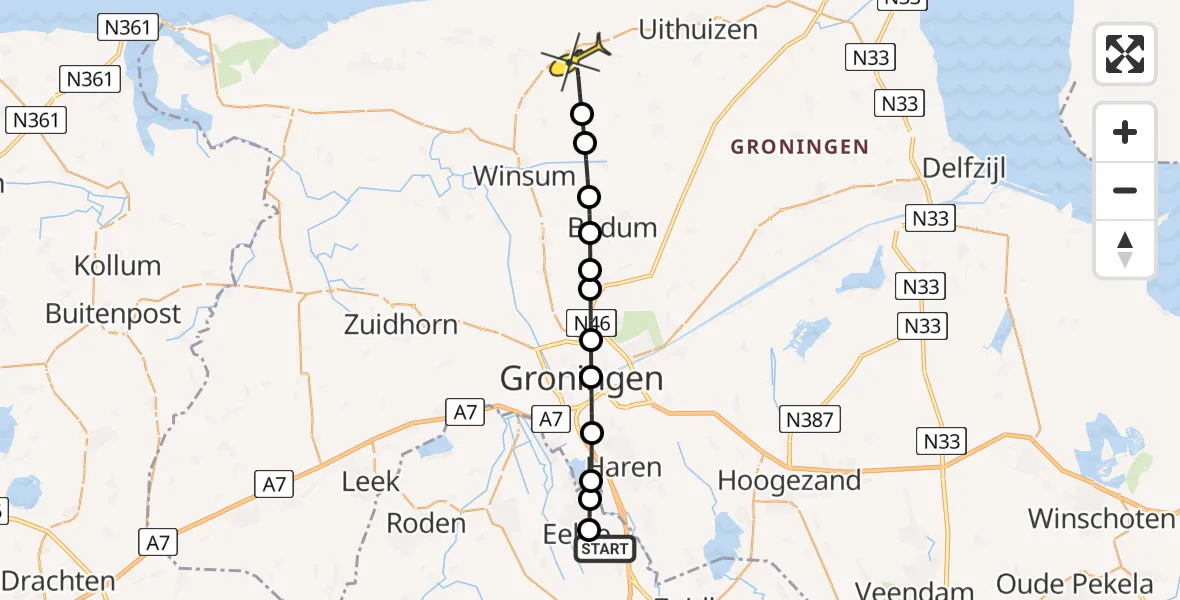 Routekaart van de vlucht: Lifeliner 4 naar Warffum, Eskampenweg