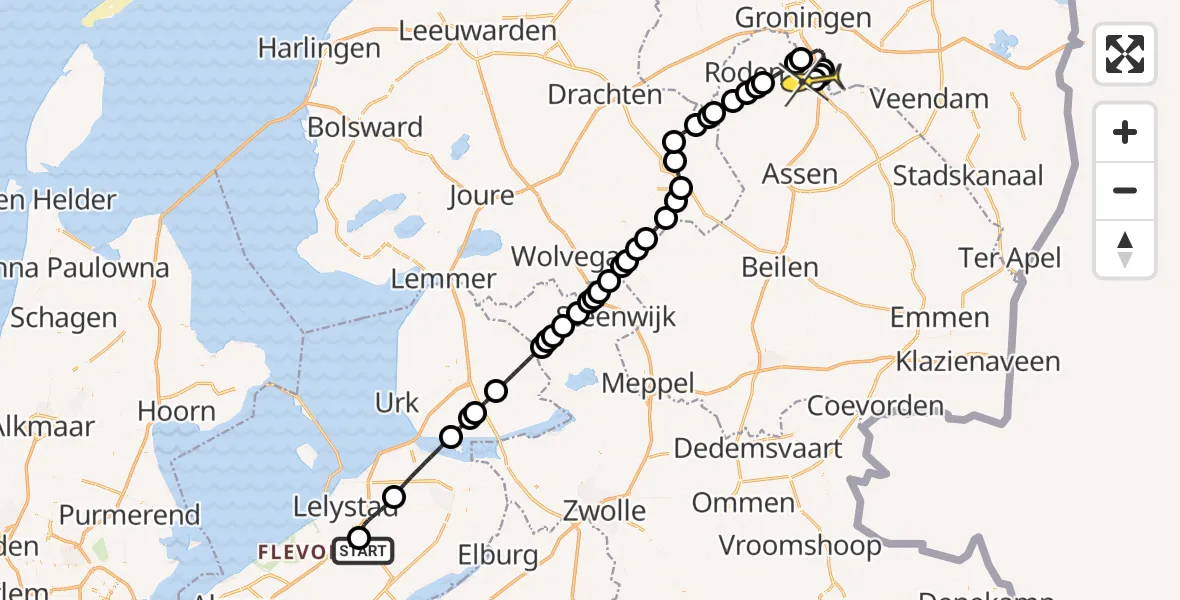 Routekaart van de vlucht: Traumaheli naar Groningen Airport Eelde, Anthony Fokkerweg