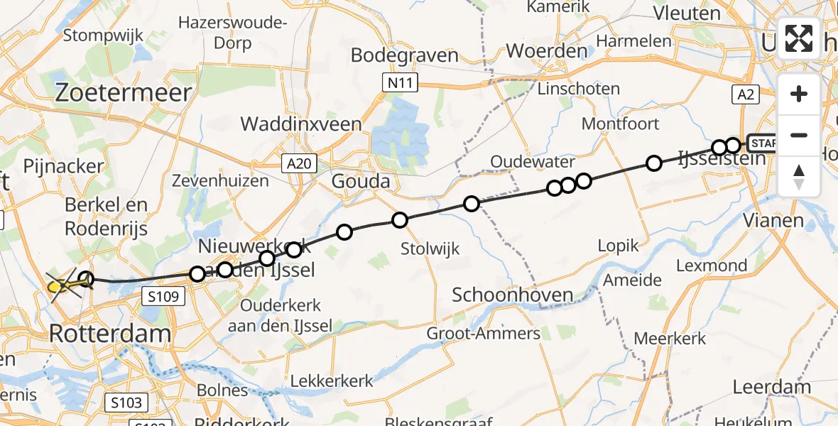 Routekaart van de vlucht: Lifeliner 2 naar Rotterdam The Hague Airport, Schemergaarde