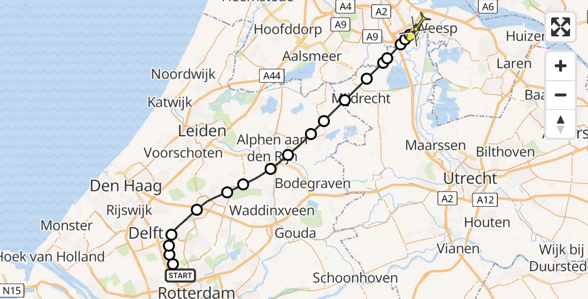 Routekaart van de vlucht: Politieheli naar Amsterdam, Gaasperplas