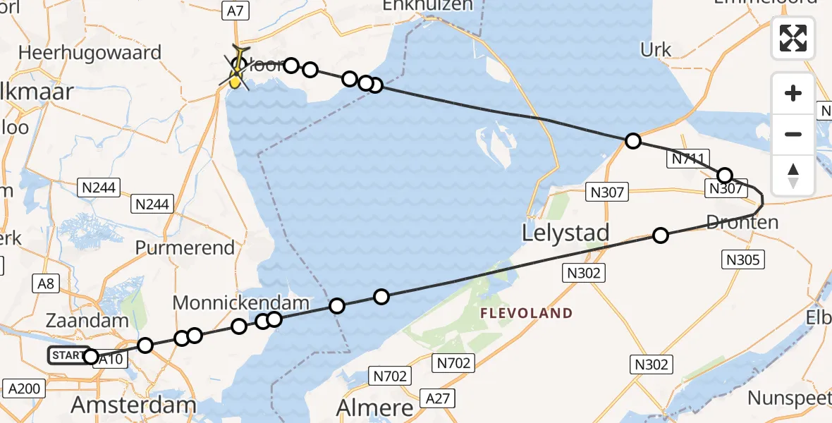 Routekaart van de vlucht: Lifeliner 1 naar Berkhout, Westhavenweg