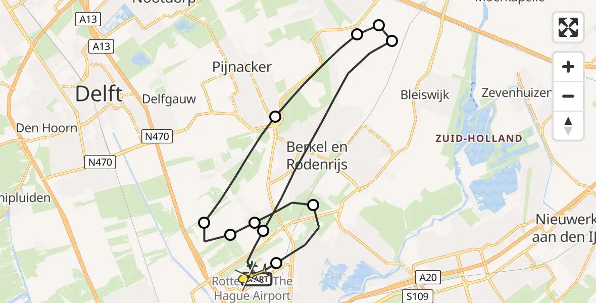 Routekaart van de vlucht: Lifeliner 2 naar Rotterdam The Hague Airport, Munnikenweg