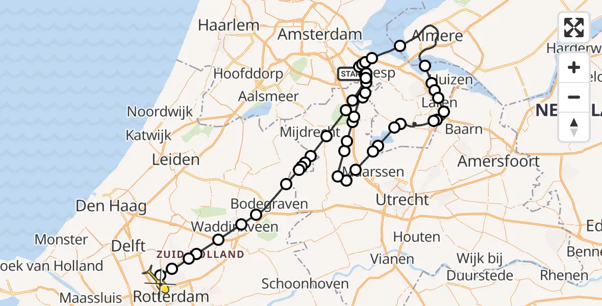 Routekaart van de vlucht: Politieheli naar Rotterdam The Hague Airport, Gaasperplas