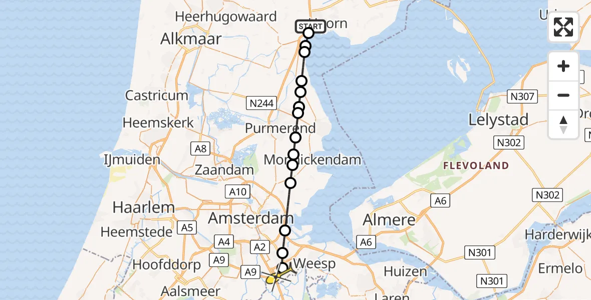 Routekaart van de vlucht: Lifeliner 1 naar Academisch Medisch Centrum (AMC), Waalsloot