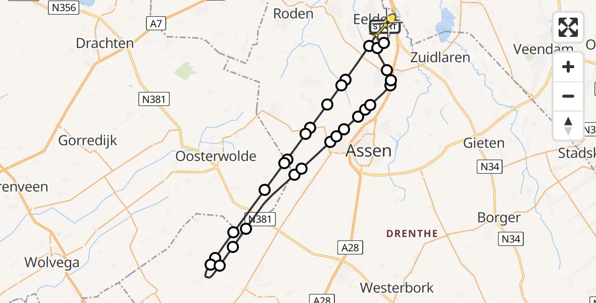 Routekaart van de vlucht: Lifeliner 4 naar Groningen Airport Eelde, Veldkampweg