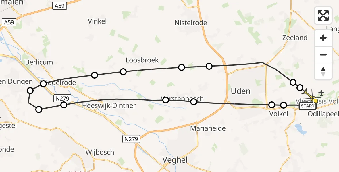 Routekaart van de vlucht: Lifeliner 3 naar Vliegbasis Volkel, Nieuwstraat