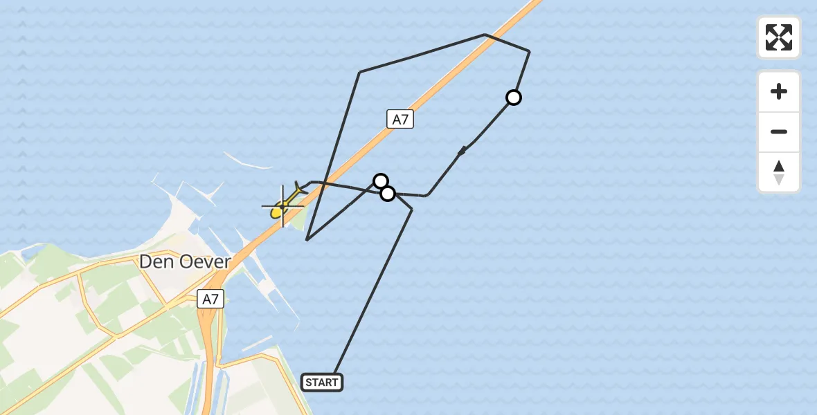 Routekaart van de vlucht: Kustwachthelikopter naar Den Oever, Afsluitdijk