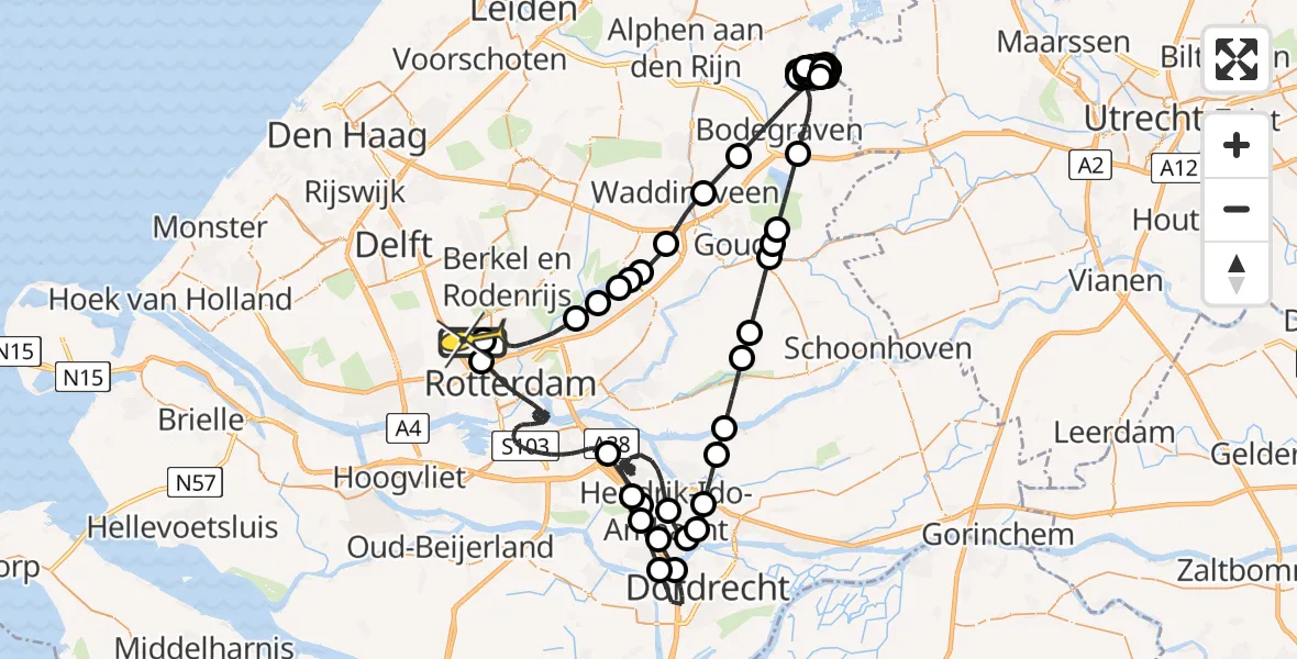 Routekaart van de vlucht: Politieheli naar Rotterdam The Hague Airport, Polderbrug