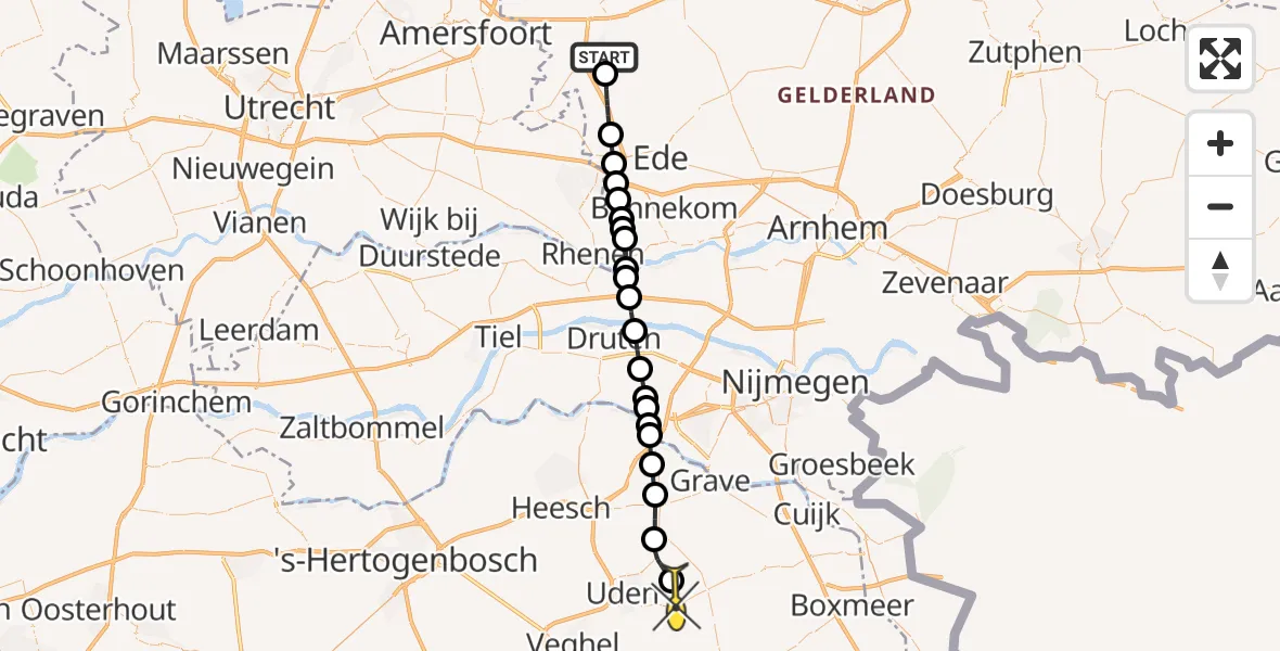 Routekaart van de vlucht: Lifeliner 3 naar Vliegbasis Volkel, Barneveldseweg