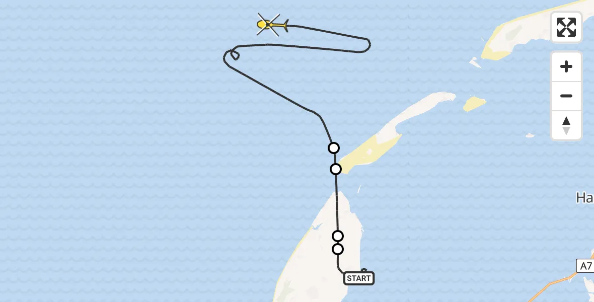 Routekaart van de vlucht: Kustwachthelikopter naar Lancasterdijk