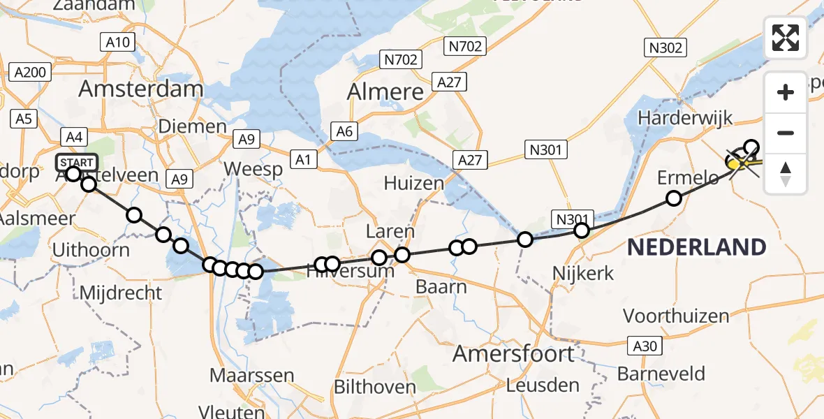 Routekaart van de vlucht: Politieheli naar Ermelo, Bosrandweg