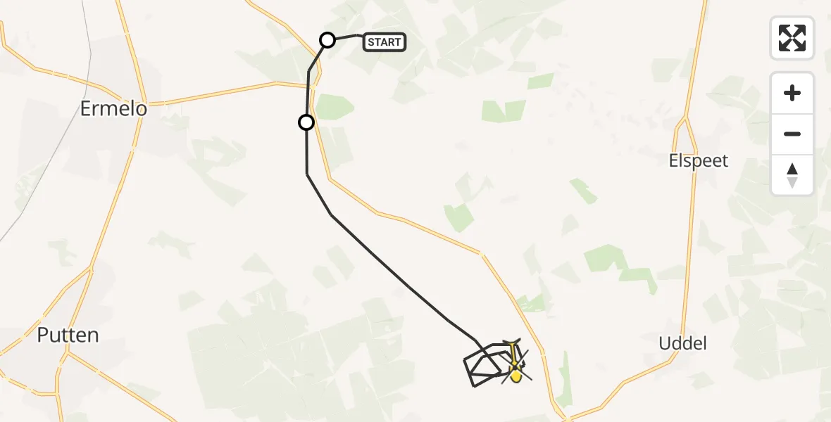 Routekaart van de vlucht: Politiehelikopter naar Ermelo, Cyriasische Veld