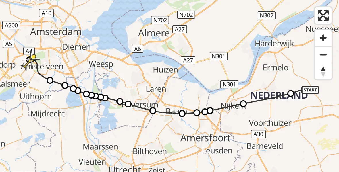 Routekaart van de vlucht: Politieheli naar Schiphol, Garderenseweg