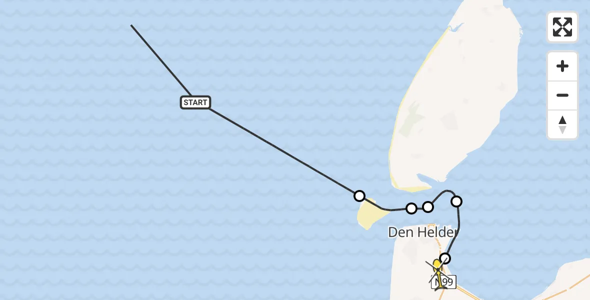 Routekaart van de vlucht: Kustwachthelikopter naar Vliegveld De Kooy, Luchthavenweg