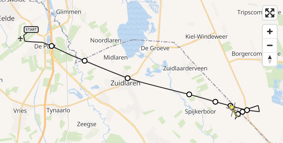 Routekaart van de vlucht: Lifeliner 4 naar Annerveenschekanaal, Groningerstraat