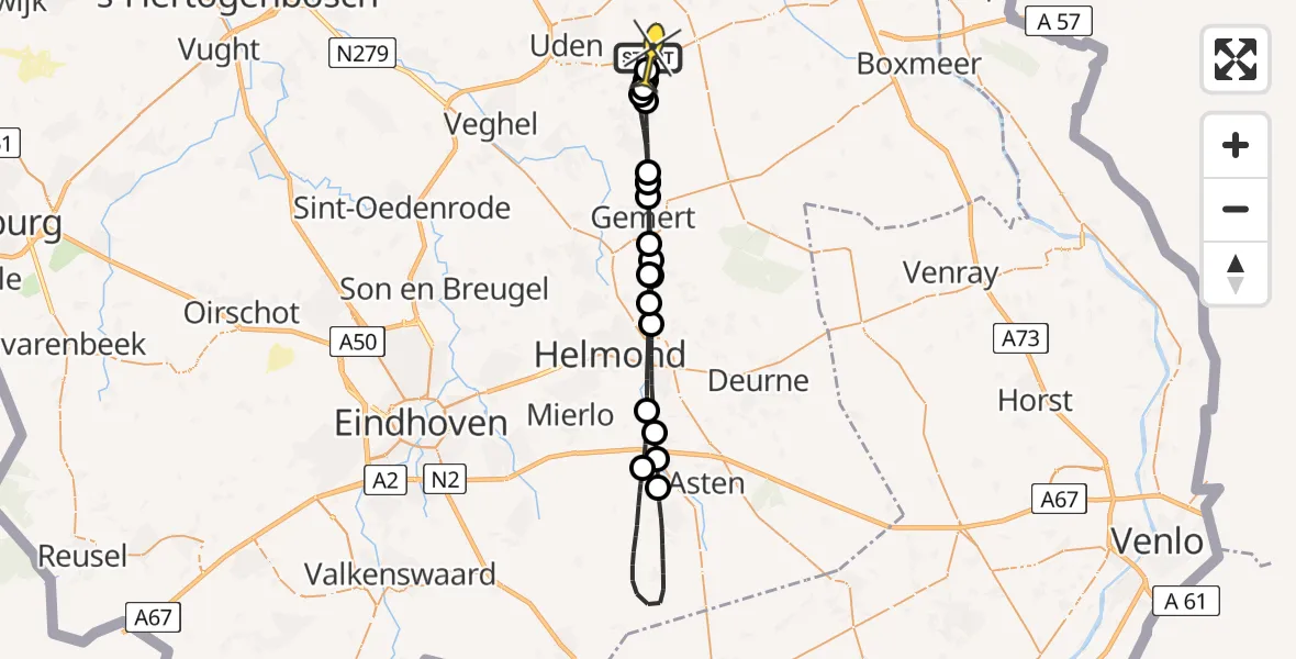 Routekaart van de vlucht: Lifeliner 3 naar Vliegbasis Volkel, Rouwstraat