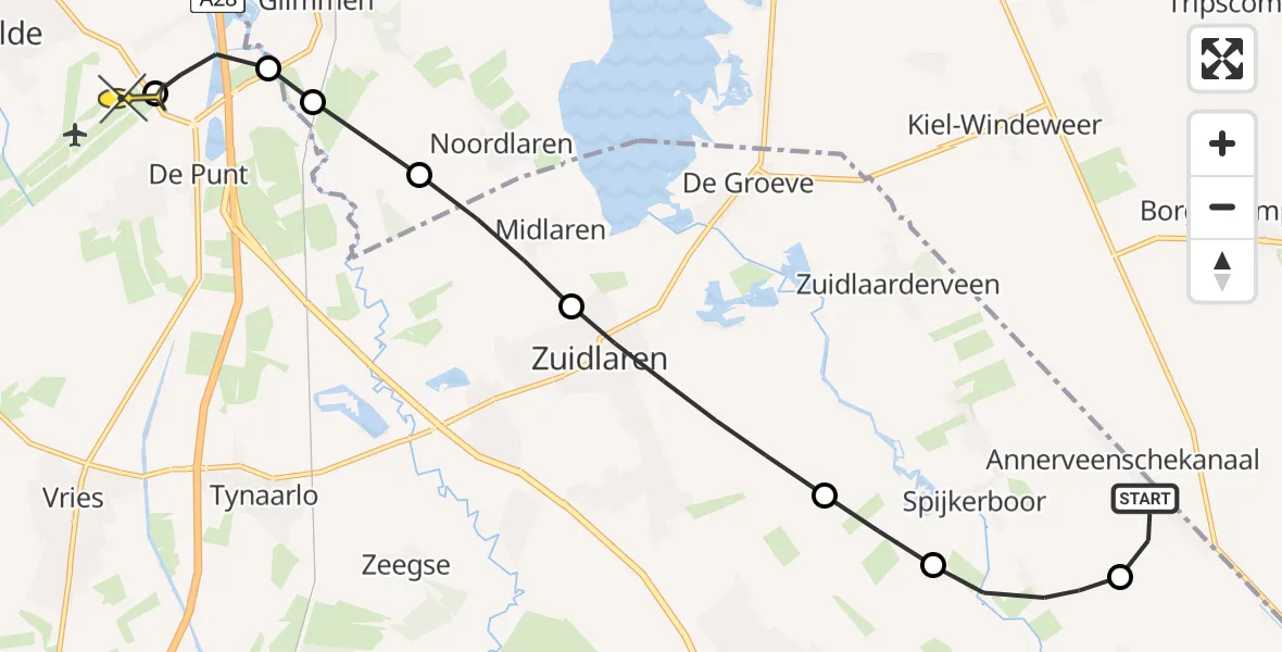 Routekaart van de vlucht: Lifeliner 4 naar Groningen Airport Eelde, Hunzeweg