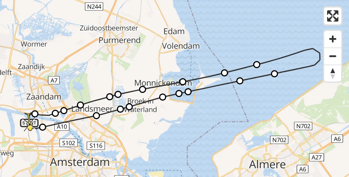 Routekaart van de vlucht: Lifeliner 1 naar Amsterdam Heliport, Westhaven