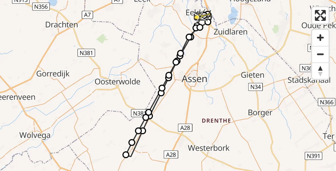 Routekaart van de vlucht: Lifeliner 4 naar Groningen Airport Eelde, Homsteeg