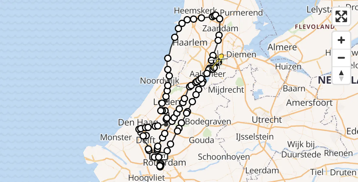 Routekaart van de vlucht: Politieheli naar Schiphol, Schielandstraat