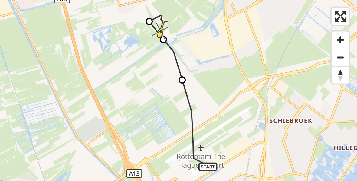 Routekaart van de vlucht: Lifeliner 2 naar Berkel en Rodenrijs, A16 Rotterdam