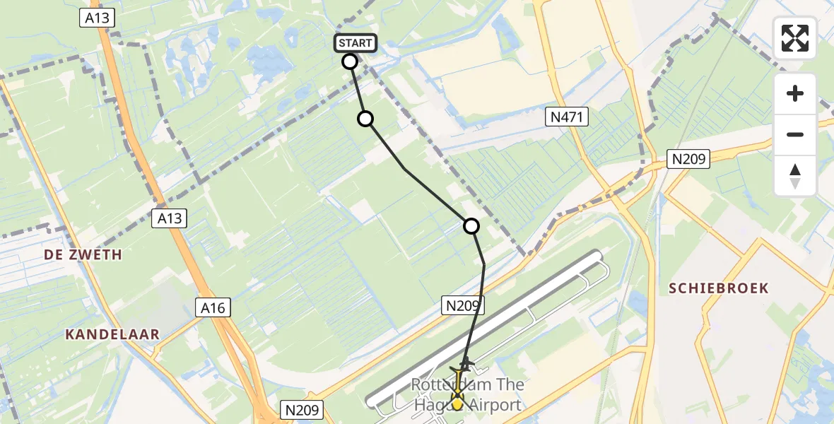 Routekaart van de vlucht: Lifeliner 2 naar Rotterdam The Hague Airport, Hofweg