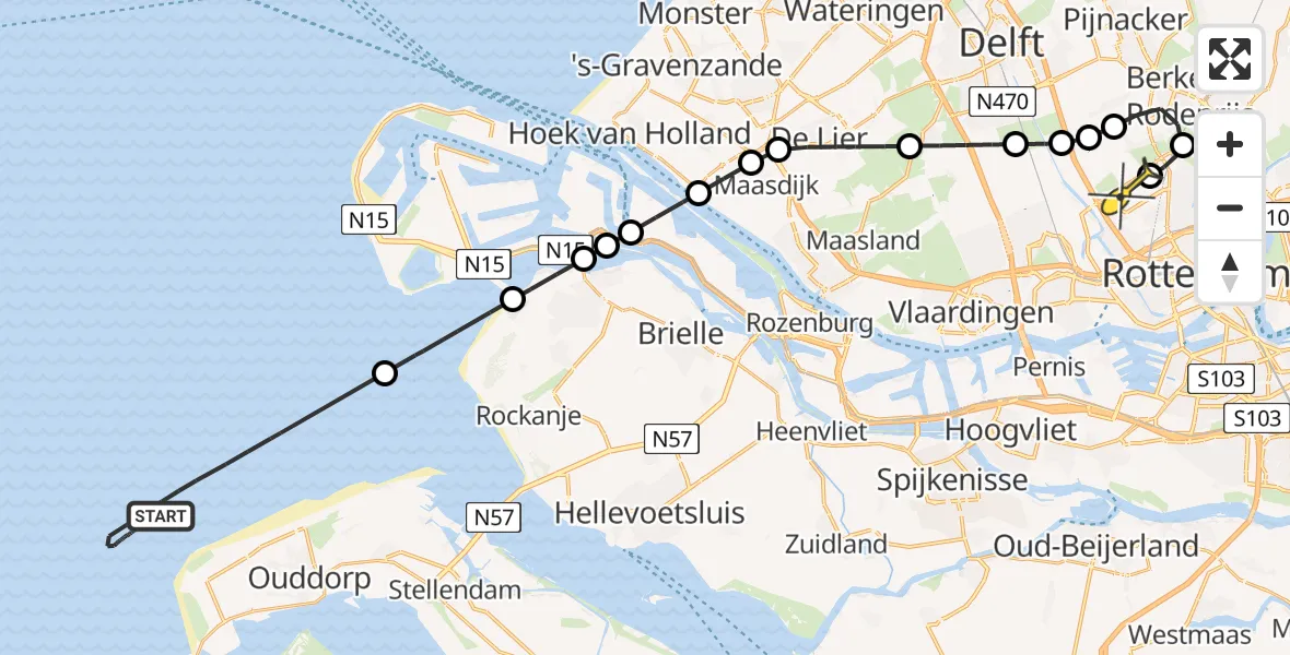 Routekaart van de vlucht: Kustwachthelikopter naar Rotterdam The Hague Airport, Otterdijk