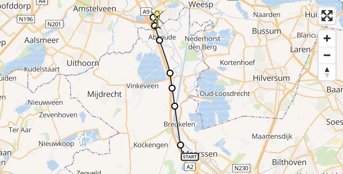 Routekaart van de vlucht: Lifeliner 1 naar Academisch Medisch Centrum (AMC), Kinderboerderij Otterspoor