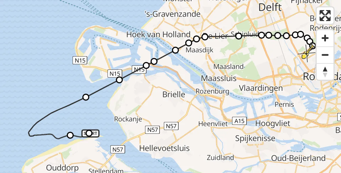 Routekaart van de vlucht: Kustwachthelikopter naar Rotterdam The Hague Airport, Slufter Kwade Hoek