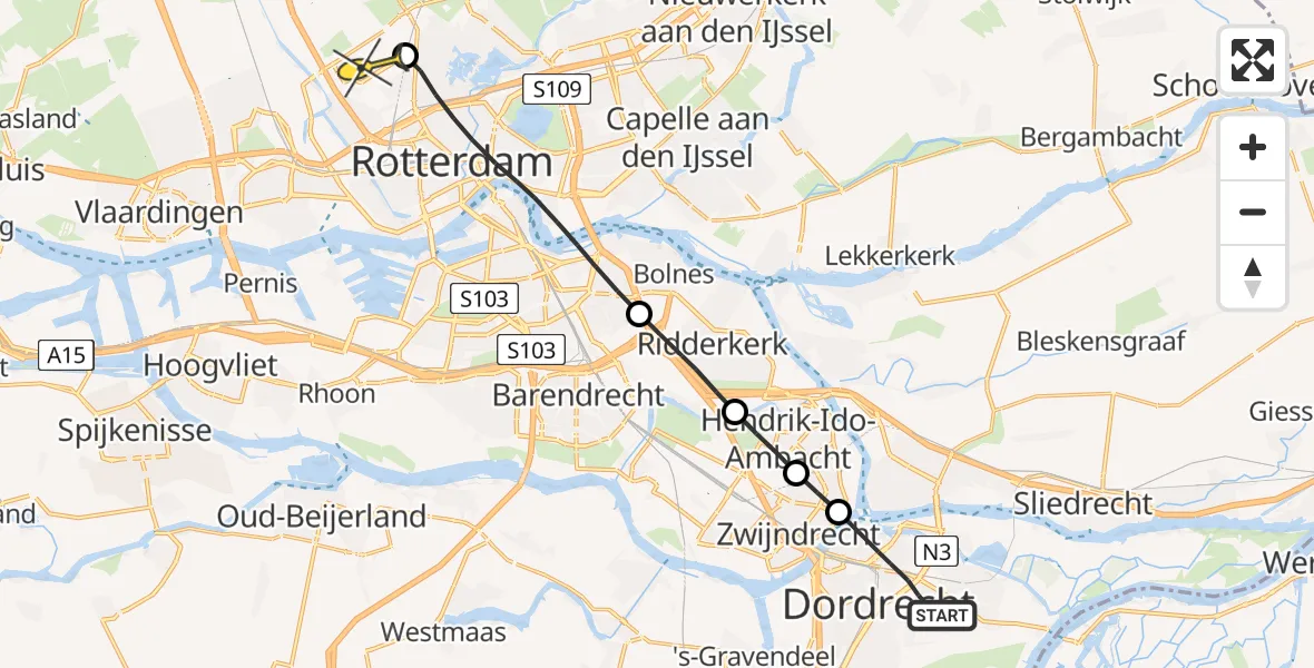 Routekaart van de vlucht: Lifeliner 2 naar Rotterdam The Hague Airport, Reeweg Oost