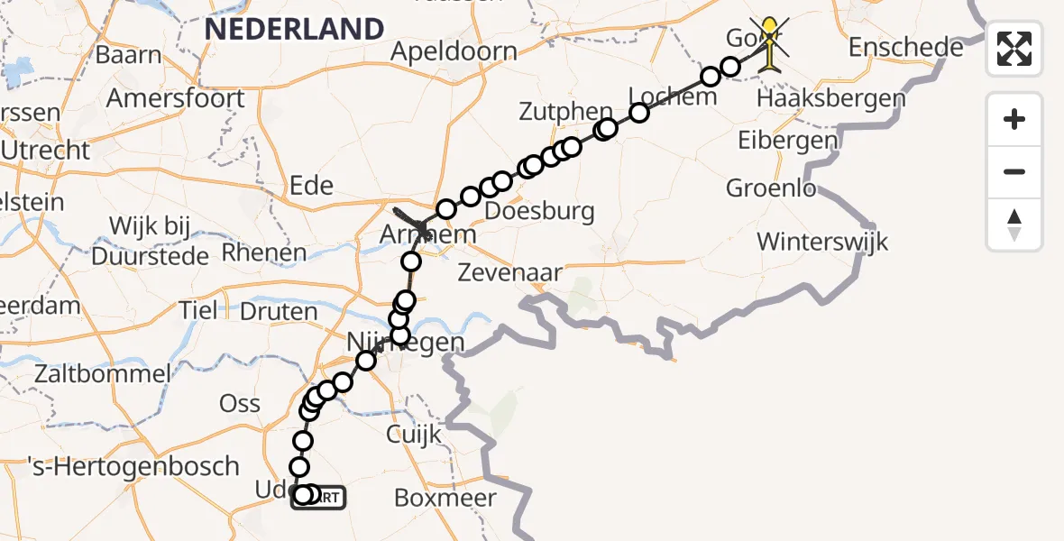 Routekaart van de vlucht: Politiehelikopter naar Markelo, Venstraat