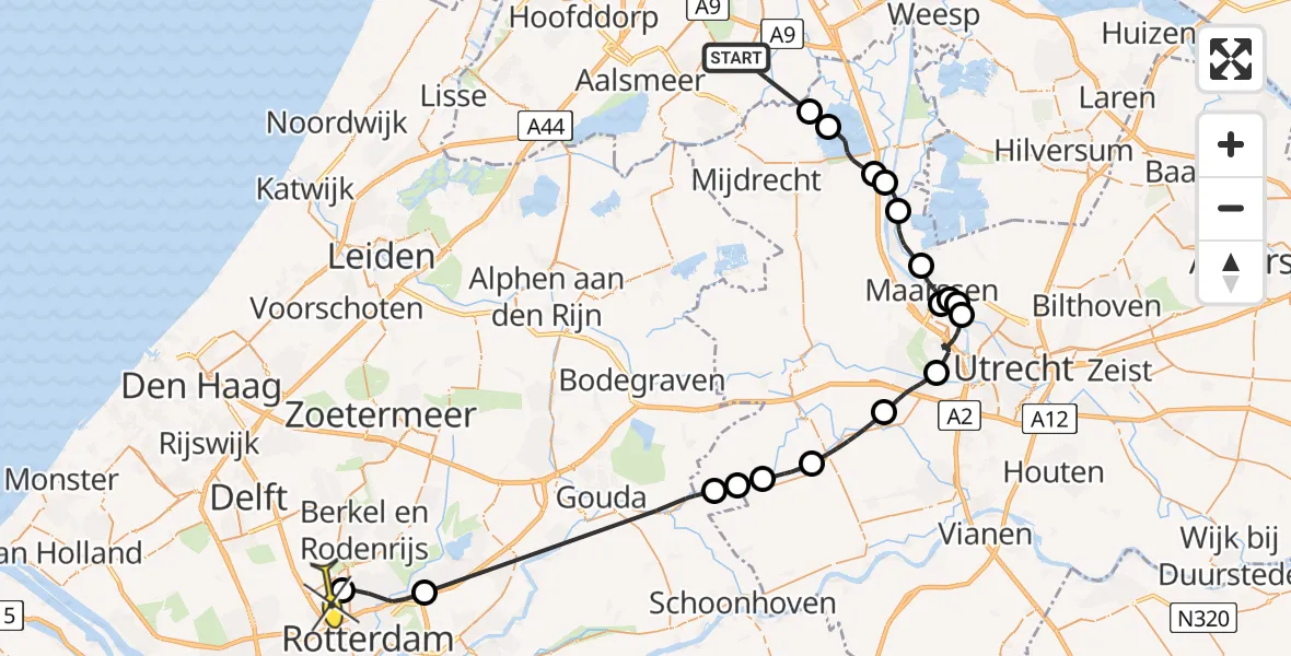 Routekaart van de vlucht: Politieheli naar Rotterdam The Hague Airport, Ringdijk BP