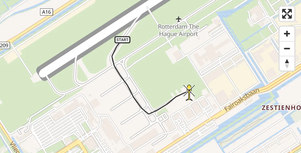 Routekaart van de vlucht: Kustwachthelikopter naar Rotterdam The Hague Airport, Fairoaksbaan