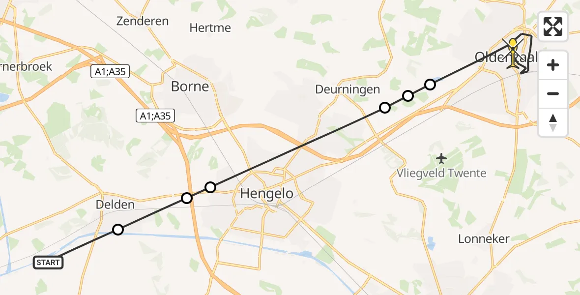 Routekaart van de vlucht: Politieheli naar Oldenzaal, Bentelosestraat