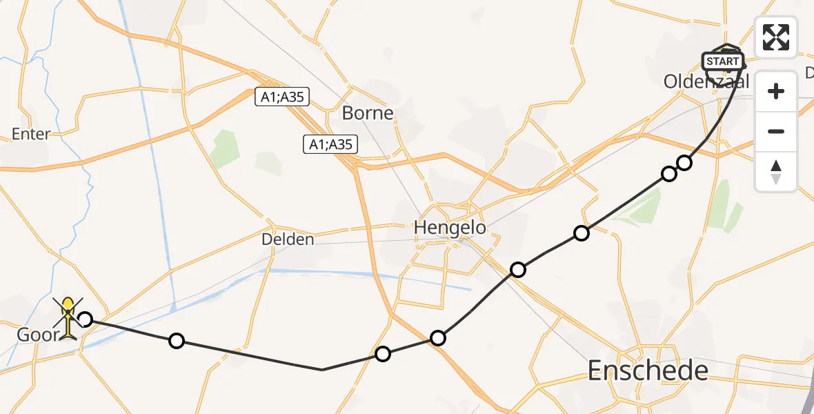 Routekaart van de vlucht: Politiehelikopter naar Goor, Klieveriklaan