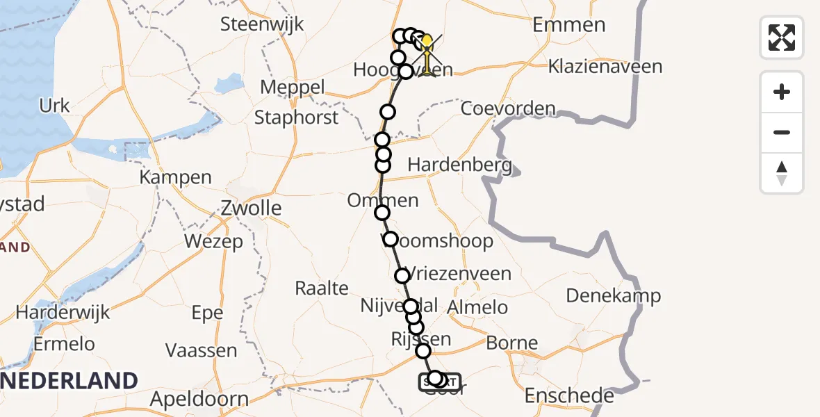 Routekaart van de vlucht: Politieheli naar Tiendeveen, Wheedijk