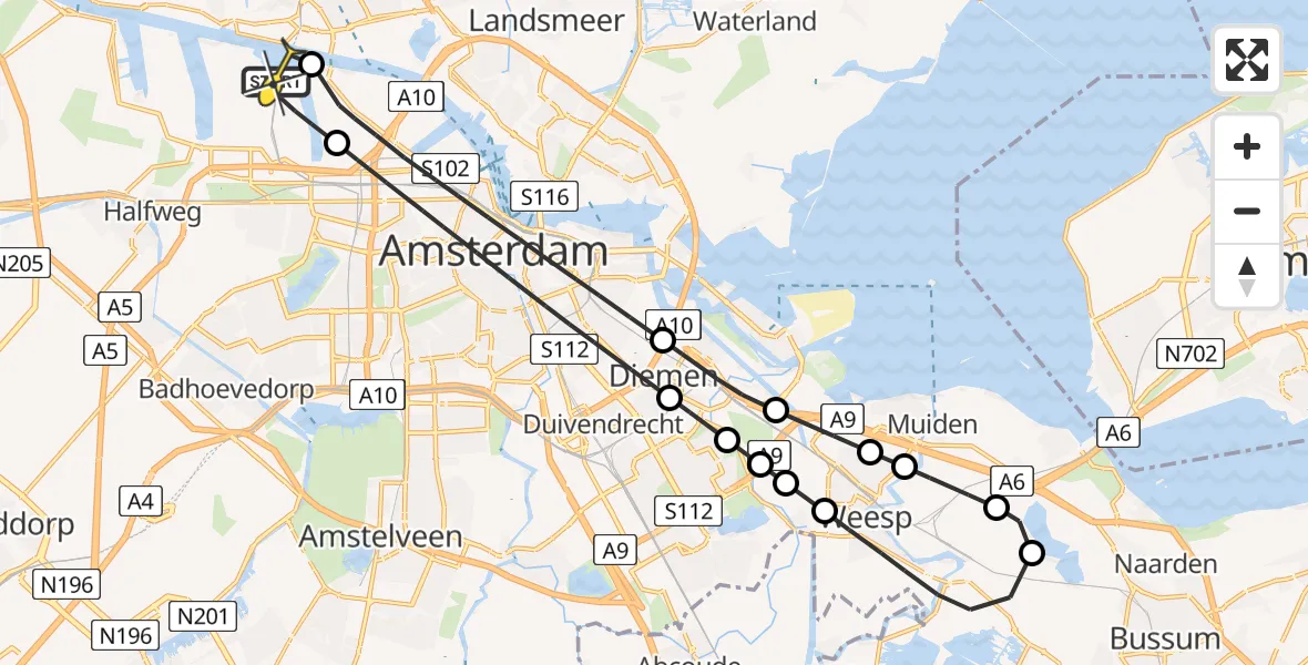 Routekaart van de vlucht: Lifeliner 1 naar Amsterdam Heliport, Maltaweg