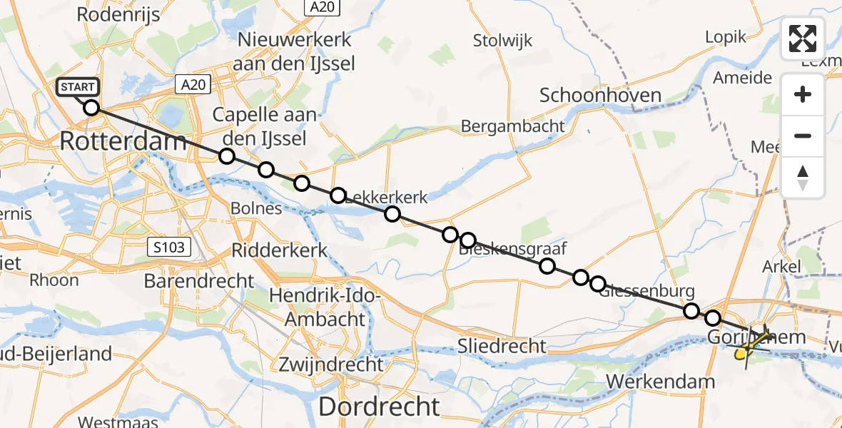 Routekaart van de vlucht: Lifeliner 2 naar Gorinchem, Terletpad