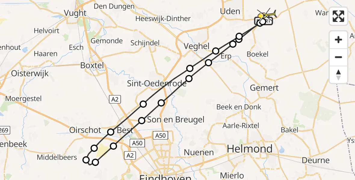 Routekaart van de vlucht: Lifeliner 3 naar Vliegbasis Volkel, Zeelandsedijk