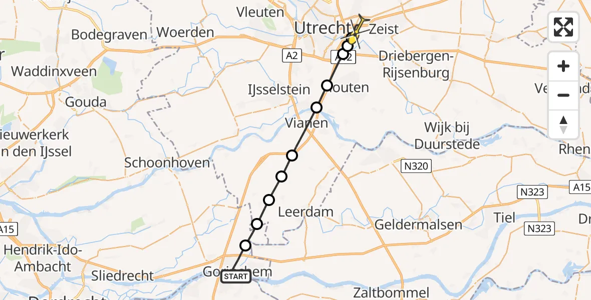 Routekaart van de vlucht: Lifeliner 2 naar Universitair Medisch Centrum Utrecht, Plantsoen