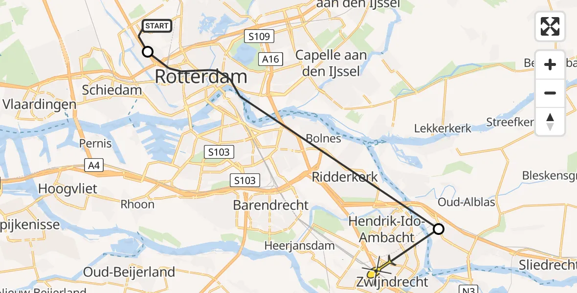 Routekaart van de vlucht: Politieheli naar Zwijndrecht, Brandenburgbaan