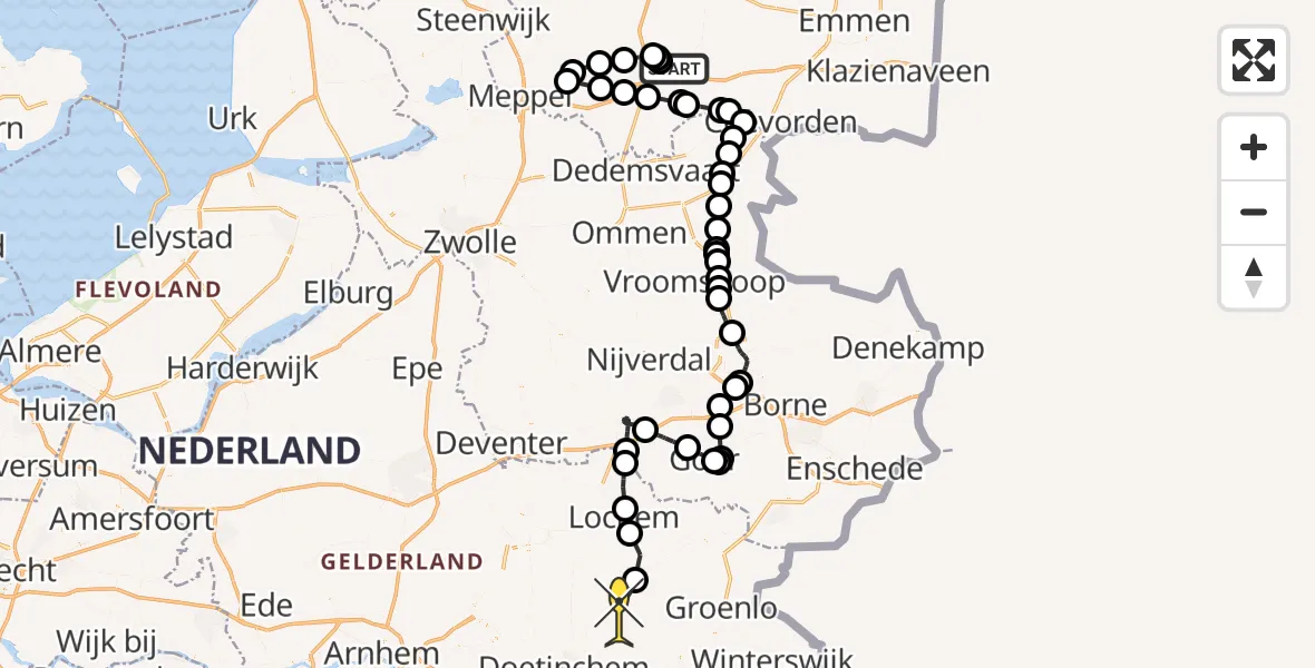 Routekaart van de vlucht: Politieheli naar Zelhem, Voltastraat