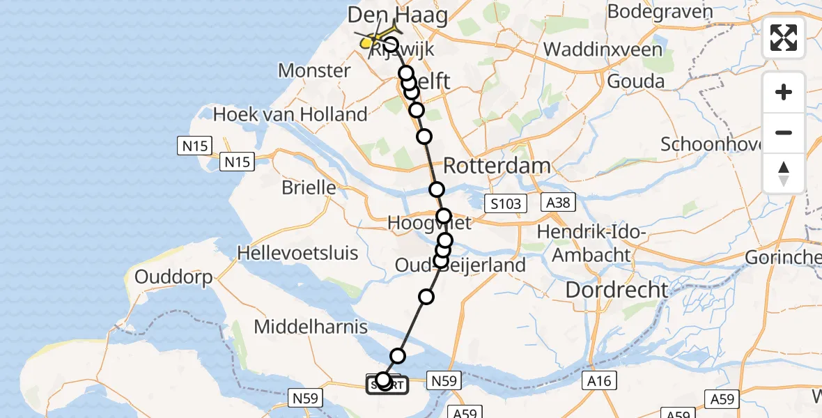 Routekaart van de vlucht: Lifeliner 1 naar Den Haag, Schaapsweg