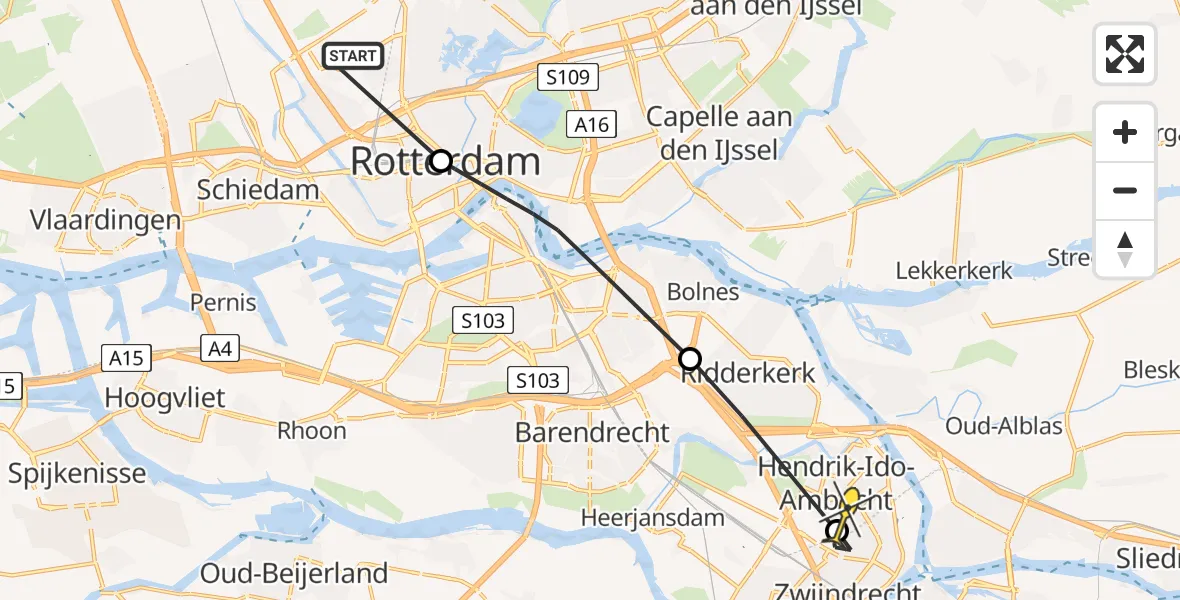 Routekaart van de vlucht: Politieheli naar Hendrik-Ido-Ambacht, Weena