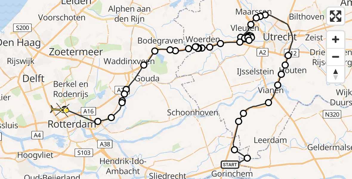 Routekaart van de vlucht: Politieheli naar Rotterdam The Hague Airport, Arkelse Onderweg