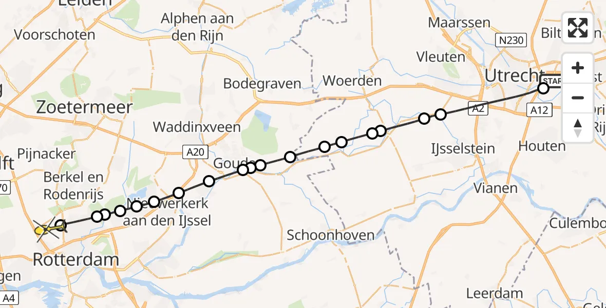 Routekaart van de vlucht: Lifeliner 2 naar Rotterdam The Hague Airport, Weg naar Rhijnauwen